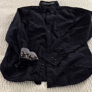 Denim & Flower Navy Shirt with White Dots